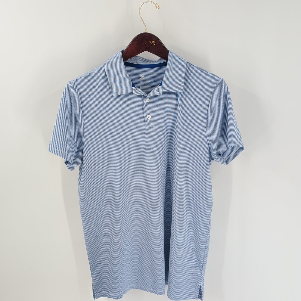 All In Motion Short Sleeve Striped Classic Golf Polo Shirt Blue White Size‎ M